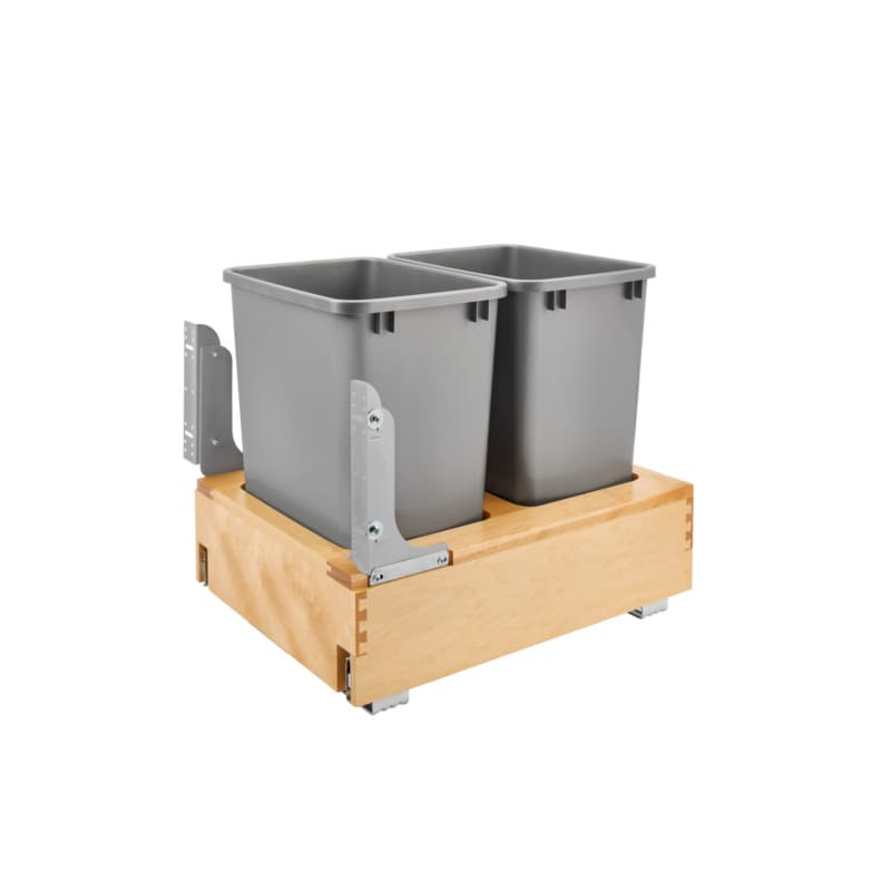 Double 35 QT Bottom-Mount Waste Container Pull-Out with Rev-A-Motion Slides, Silver