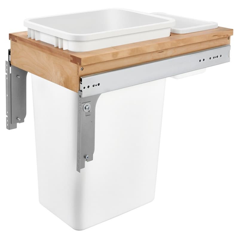 Single 50 QT Top-Mount Waste Container Pullout for Frameless Cabinet, Natural/White