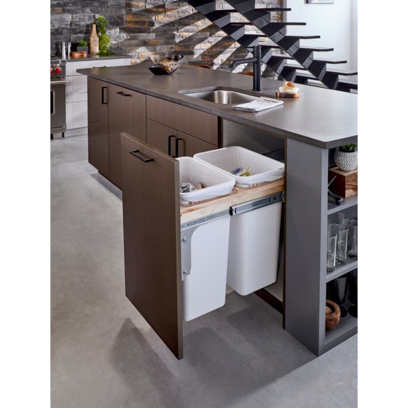 Double 50 QT Top-Mount Waste Container Pullout with Wood Frameless for 16-1/2" Cabinet Opening, White