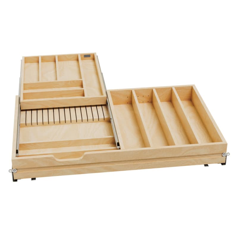 4WTCD 34-1/2" 8-Compartments/1 Knife Block Two Tiered Cutlery Drawer with BLUMOTION Soft-Close, Semi-Gloss