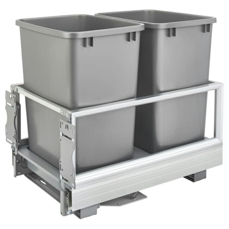 Double 35 QT Bottom-Mount Waste Container Pullout with Rev-A-Motion, Silver