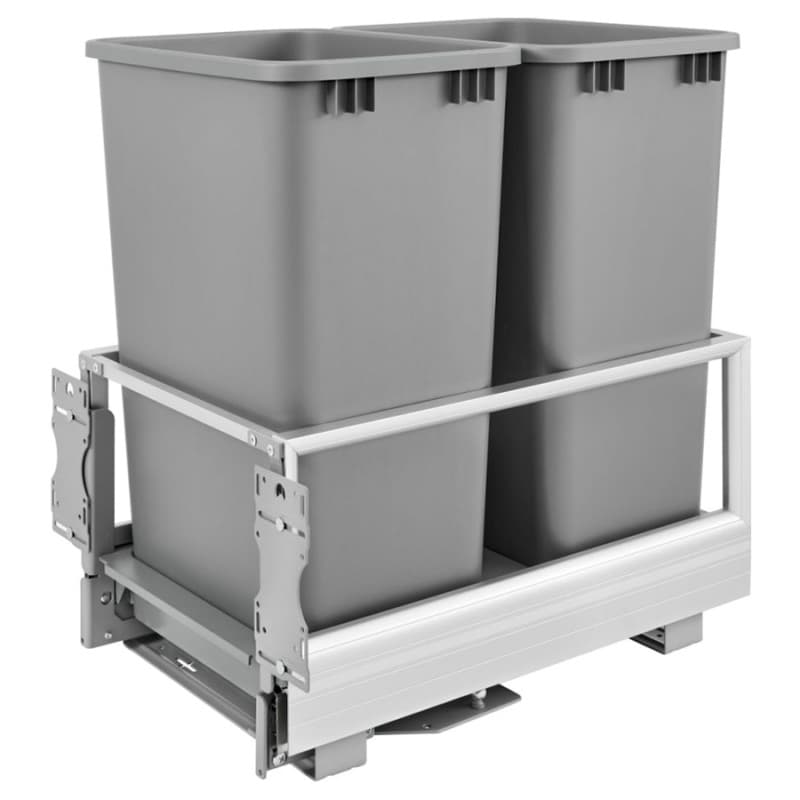 Double 50 QT Bottom-Mount Waste Container Pullout with Rev-A-Motion, Silver