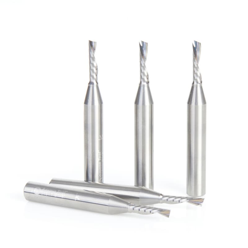 1/8" x 2" x 1/2" Down-Cut 'O' Plastic Cutting CNC Spiral Router Bit, 1-Flute, 1/4" shank (5/Pack)