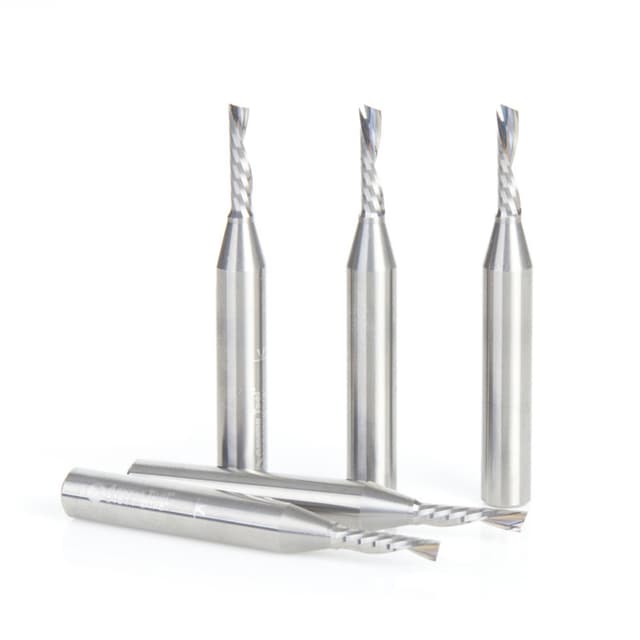 1/8" x 2" x 1/2" Down-Cut 'O' Plastic Cutting CNC Spiral Router Bit, 1-Flute, 1/4" shank (5/Pack)