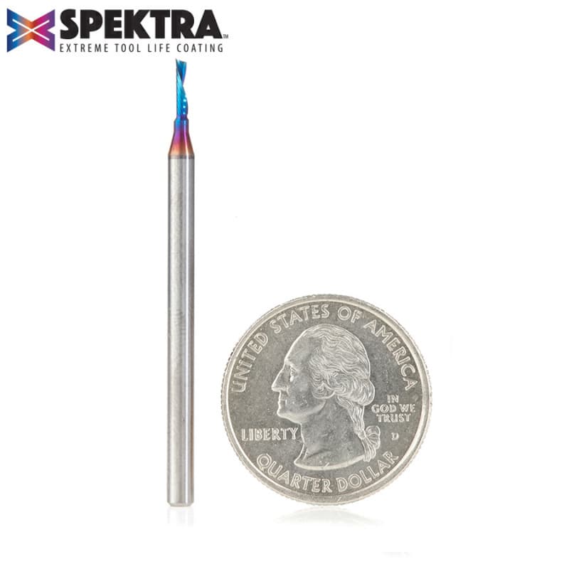 1/16" x 1/4" Spektra Extreme Tool Life Coated Down-Cut 'O' Plastic Cutting CNC Spiral Router Bit, 1-Flute, 1/8" Shank