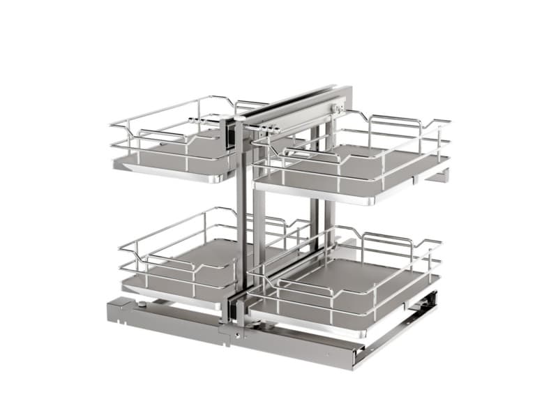 2-Tier Universal Blind Corner Optimizer with Soft-Closing for 15" Cabinet Opening, Chrome/Gray