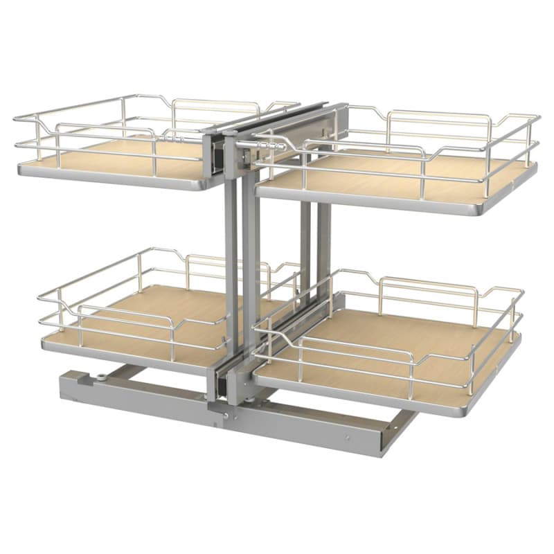 2-Tier Universal Blind Corner Optimizer with Soft-Closing for 15" Cabinet Opening, Light Brown