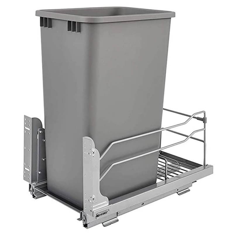 Single 50 QT Under-Mount Waste Container Pullout, Soft-Closing, Silver
