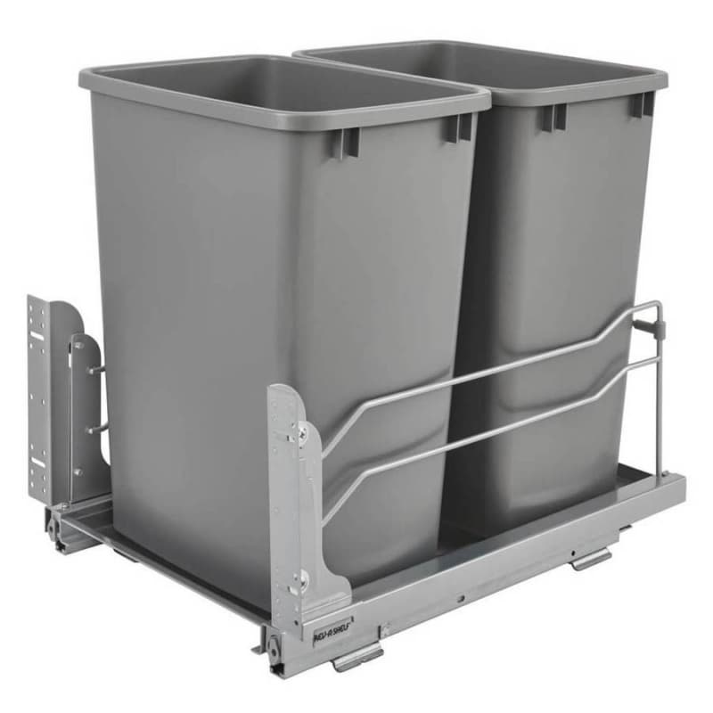 Double 35 QT Under-Mount Waste Container, Soft-Closing for 15" Cabinet Opening, Silver