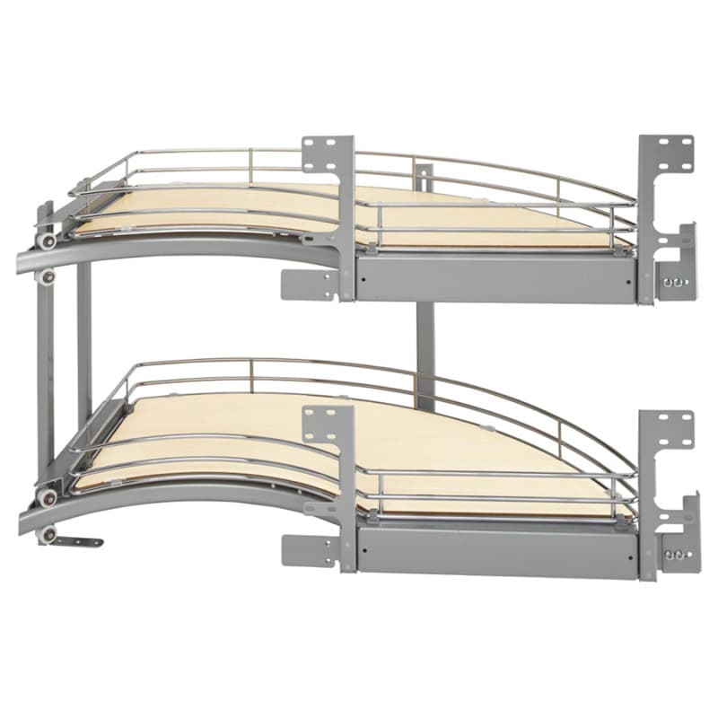 2-Tray Right-Hand Curved Blind Corner Unit for 18" Cabinet Opening, Chrome/Maple