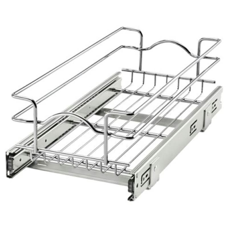 8-3/8" 1-Tier Single Pullout Wire Basket with 18" Slides, Chrome