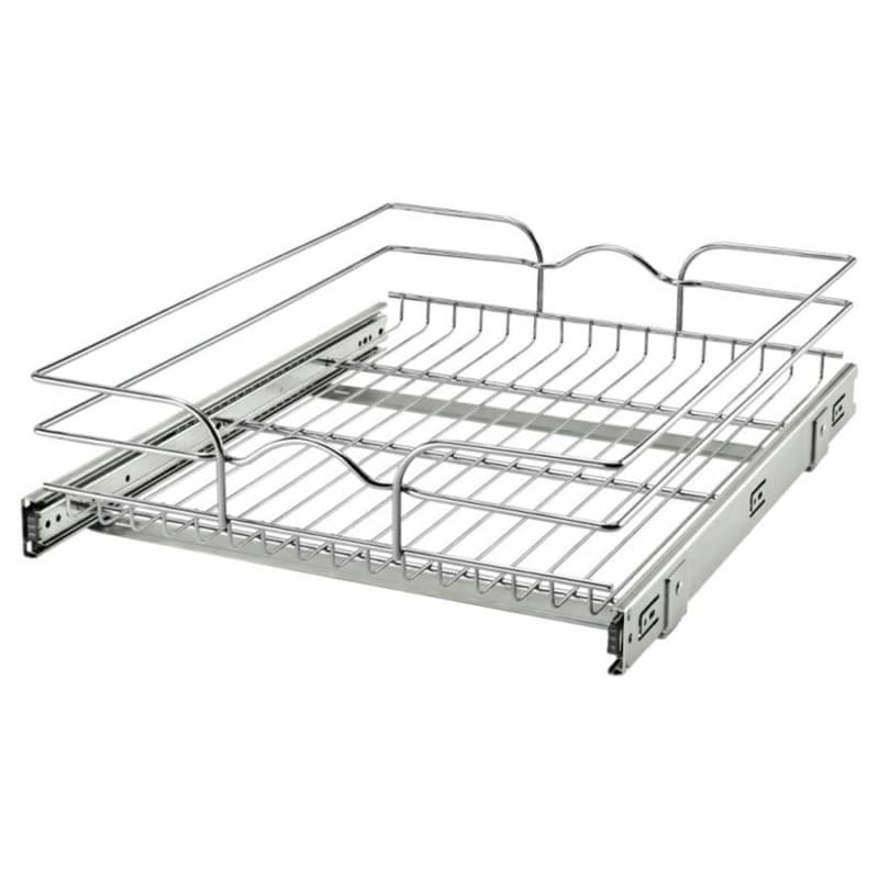 17-3/8" 1-Tier Single Pullout Wire Basket with 22" Slides, Chrome
