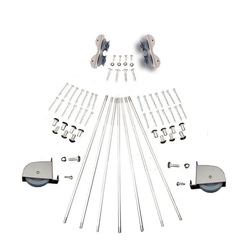 Contemporary Rolling Hardware Kit for 20" Wide Library Ladder, Satin Nickel Finish