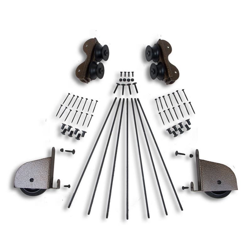 Contemporary Rolling Hardware Kit for 20" Wide Library Ladder, Hammered Antique Brass Finish