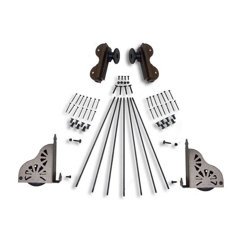 Rolling Hook Ladder Hardware Kit with Brake for 20" Wide Library Ladder, Hammered Antique Brass Finish