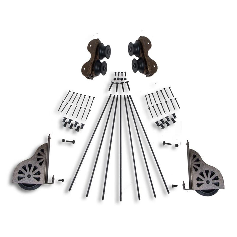 Rolling Hardware Kit with Break for 20" Wide Library Ladder, Hammered Antique Brass Finish
