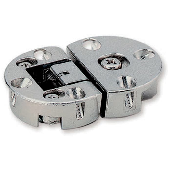 Inset Glass Door Hinge with Rounded Plate, 59.4mm Open Width, Polished Chrome
