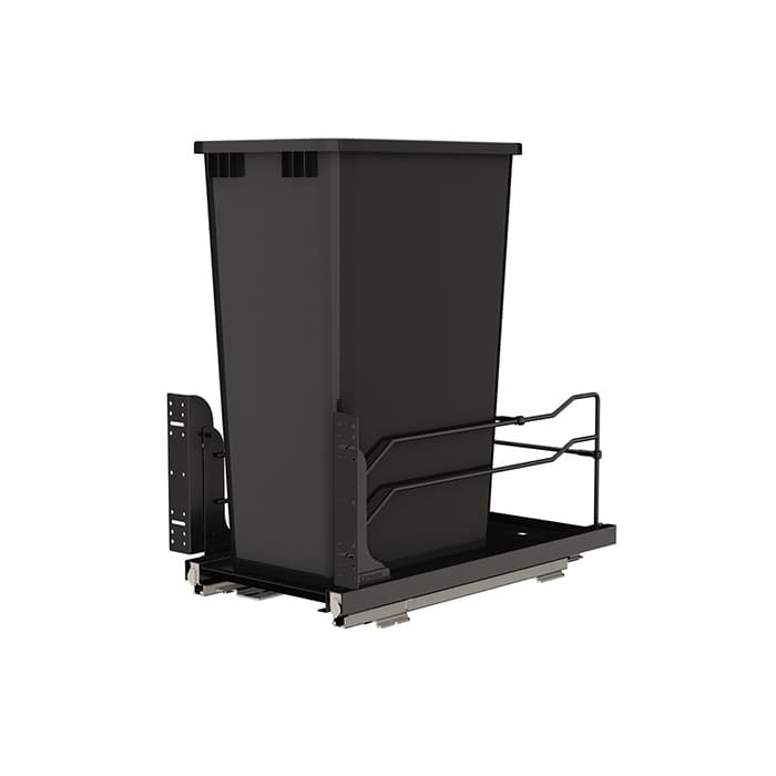 53WC Single 50 QT Steel Bottom Mount Pullout Waste Container, Soft-Close for 11-1/4" Cabinet Opening, Black