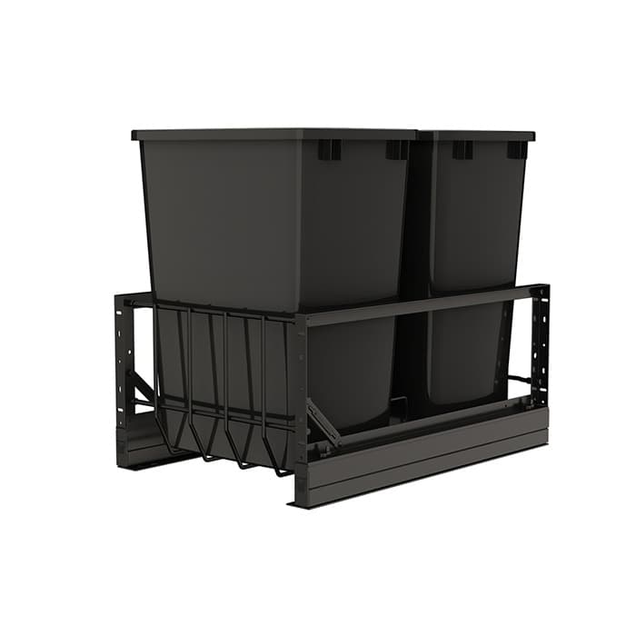 5349 Double 35 QT Aluminum Pullout Waste Container, Full-Extension Soft-Closing for 15" Cabinet Opening, Black