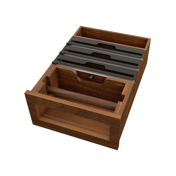 15" Paper Towel/Foil Wrap Tiered Drawer System with BLUM Soft-Close Slides for 18" Base Cabinets, Dark Brown