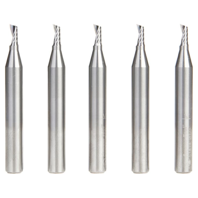 1/8" x 1/4" Up-Cut 'O' Aluminum Cutting CNC Spiral Router Bit, 1-Flute, 1/4" shank (5/Pack)