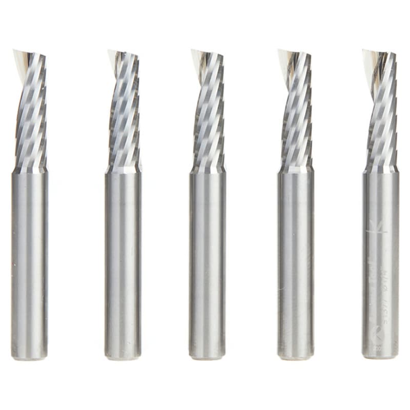51377-5 1/4" x 2" Up-Cut 'O' Aluminum Cutting CNC Spiral Router Bit, 1-Flute, 1/4" shank (5/Pack)