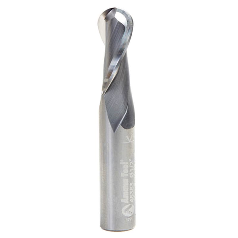 1/2" x 3" Up-Cut Ball Nose Spiral Router Bit, 2-Flute, 1/2" Shank