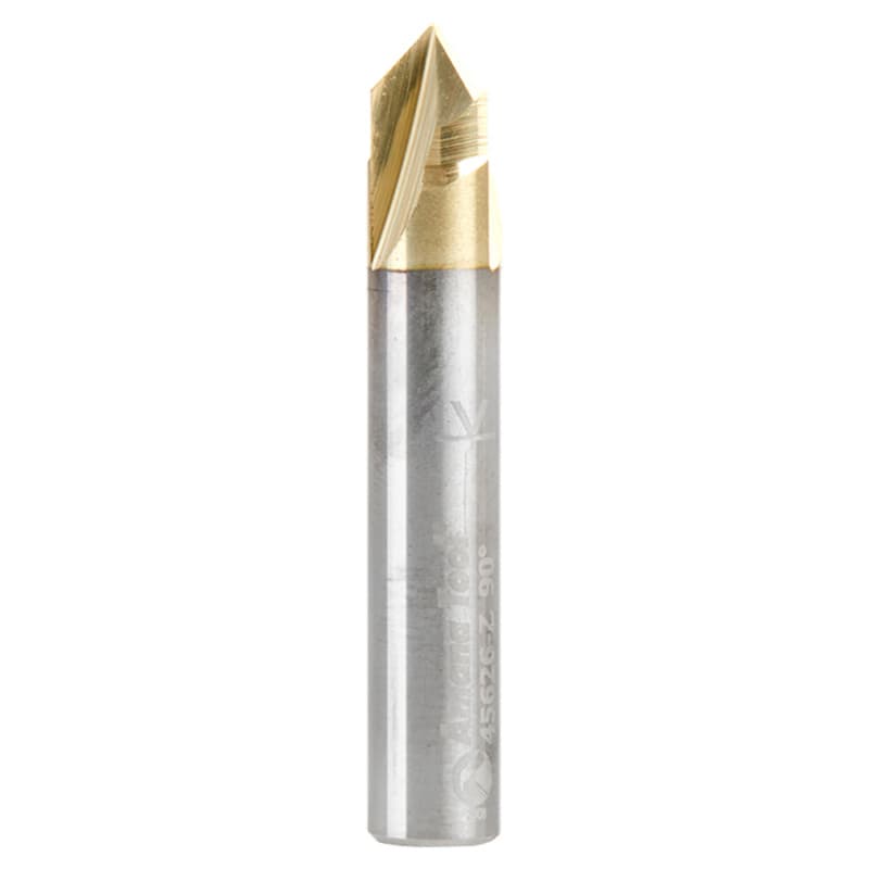 1/4" x 1/8" 90° Zero-Point V-Groove/Engraving ZrN Coated Router Bit, 3-Flute, 1/4" Shank