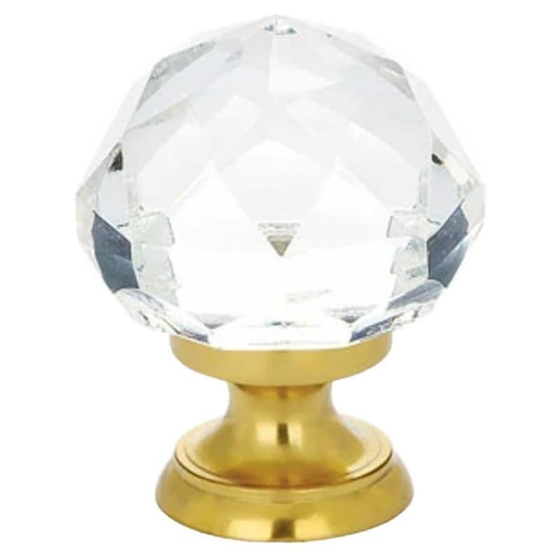 1-1/4" Diamond Glass Cabinet Knob, Satin Brass