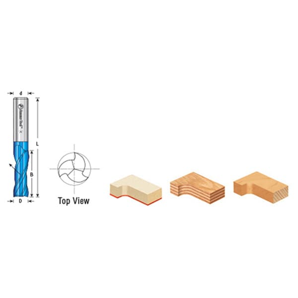 12mm x 75mm Down-Cut Spektra Extreme Tool Life Coated Spiral Plunge Bit, 2-Flute, 12mm Shank