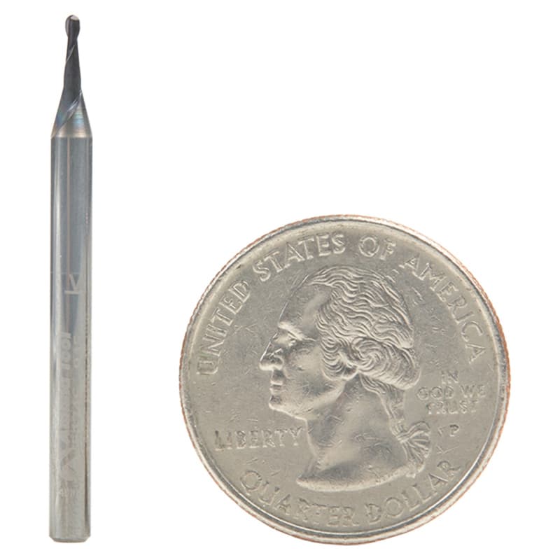 0.045" AlTiN Coated CNC Steel Ball End Mini Mill Bit, 2-Flute