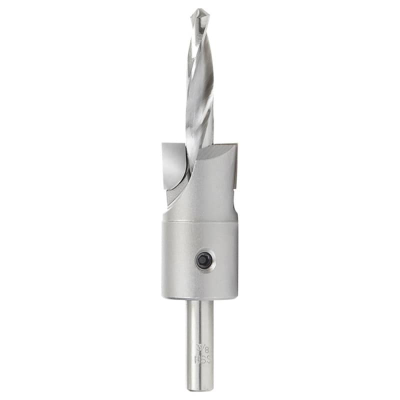 1" Dia x 3/8" Drill Dia Carbide Tipped Shankless Counterbore with Slow Spiral Drill, #24 Screw, 3/8" Drill Shank