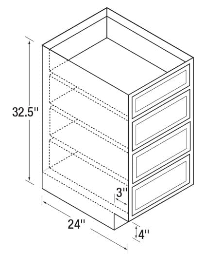 15" x 32-1/2" High DWhite Flat Panel Universal Design Drawer Stack Base Cabinet, Beech