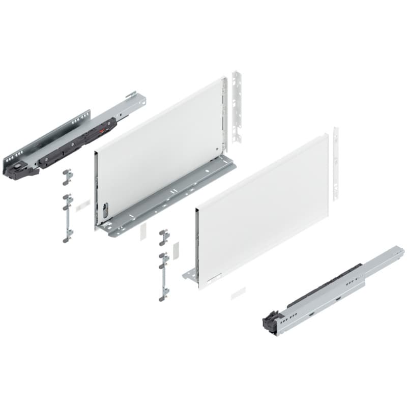 18" Legrabox Drawer System F Height, 9-1/2", 125lb Capacity Full-Extension with BLUMOTION, Silk White