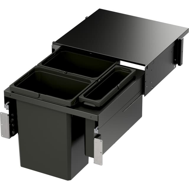 Triple Bin 31 QT Double and 10 QT Single Top-Mount Waste Container Pullout with Soft-Closing for 1-1/2" Face Frame, Gray, 19-3/64" Height