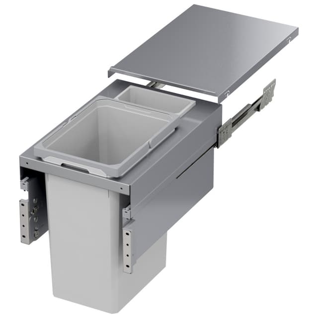 Single 31 QT Top-Mount Waste Container Pullout with Frameless for 13.5" Cabinet Opening, Platinum