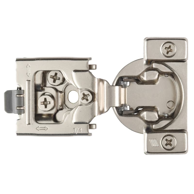 Optimat Clip-On 105° Opening Face Frame Hinge, Self Closing, 45mm Boring Pattern, 3/4" Overlay, Dowelled