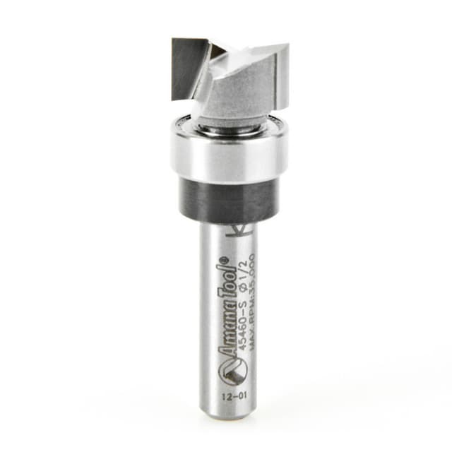 1/2" x 1-5/8" Flush Trim Plunge Template with Upper Ball Bearing, 2-Flute, 1/4" Shank