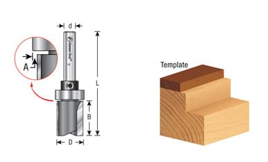 5/16" x 2-3/4" Flush Trim Plunge Template Router Bit with Oversized Upper Ball Bearing, 2-Flute, 1/4" Shank