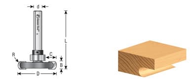 1-1/4" x 1/8" Radius Rounded Dedicated Cutter Flooring Bit with Upper Ball Bearing, 2-Flute, 1/4" Shank