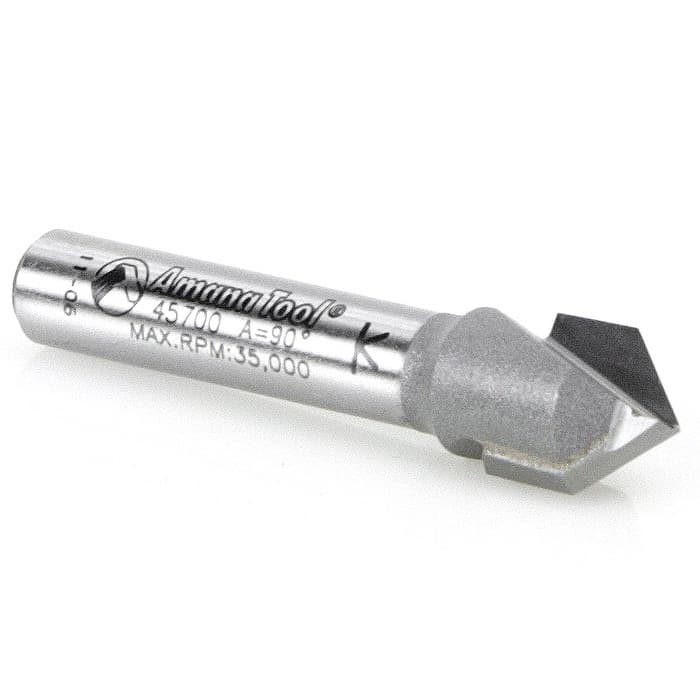 Amana Tool 45700 Carbide Tipped V-Groove 90 Deg x 3/8" Dia x 3/16" x 1/4" Shank Router Bit
