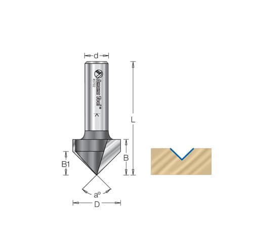3/8" x 2" V-Groove Router Bit, 2-Flute, 1/2" Shank