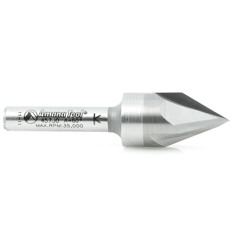 Amana Tool 45730 Solid Carbide V-Groove Signmaking & Lettering 60 Deg x 9/16" Dia x 7/16" x 1/4" Shank Router Bit