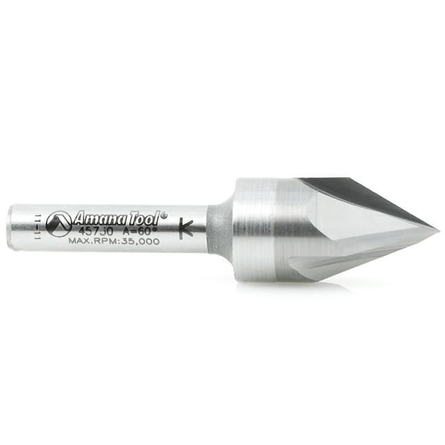 Amana Tool 45730 Solid Carbide V-Groove Signmaking & Lettering 60 Deg x 9/16" Dia x 7/16" x 1/4" Shank Router Bit