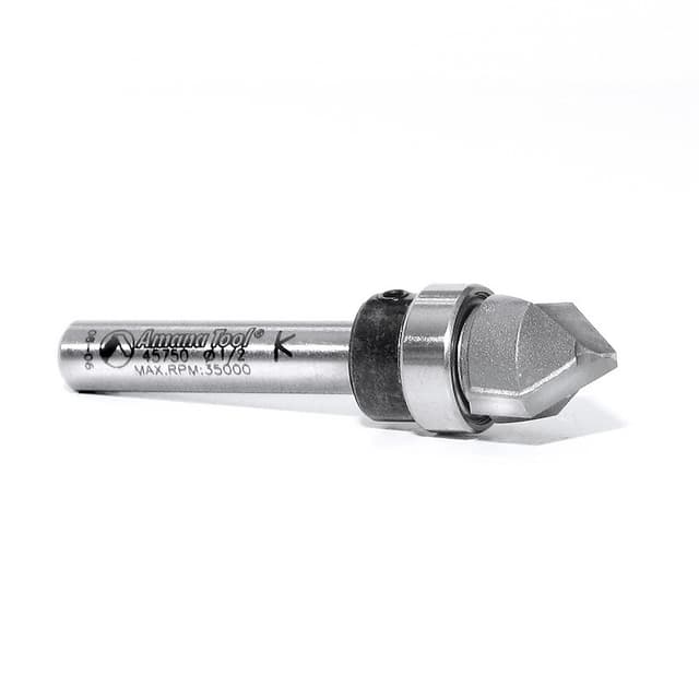 Amana Tool 45750 Carbide Tipped V-Groove 90 Deg x 1/2" Dia x 1/4" x 1/4" Shank with Upper BB Router Bit