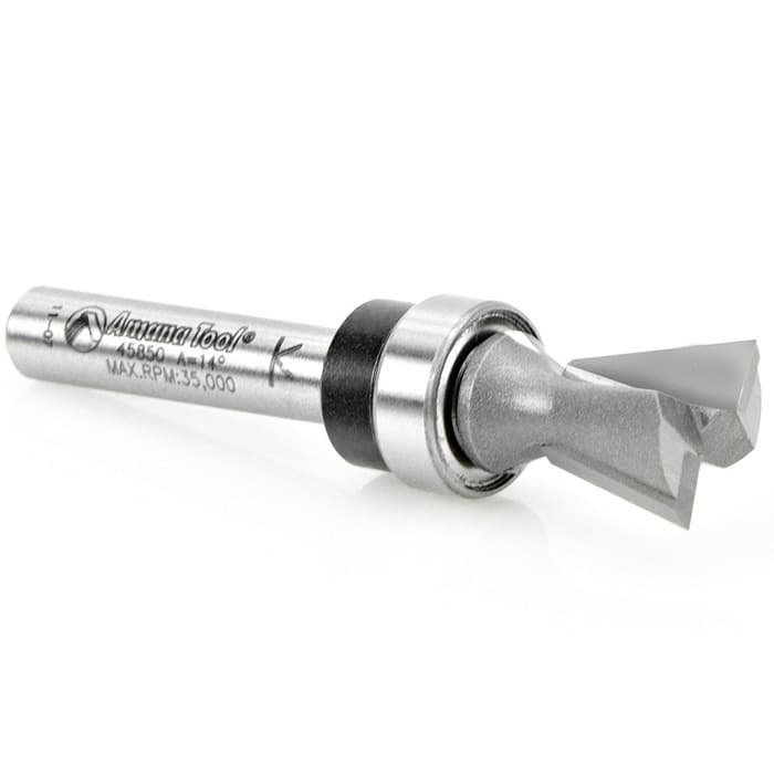 Amana Tool 45850 Carbide Tipped Dovetail 14 Deg x 1/2" Dia x 1/2" x 1/4" Shank with Upper BB