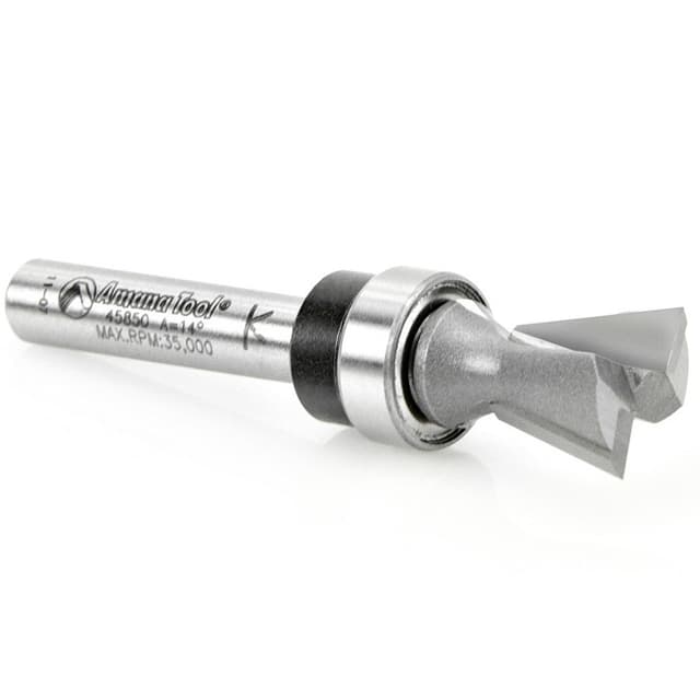 Amana Tool 45850 Carbide Tipped Dovetail 14 Deg x 1/2" Dia x 1/2" x 1/4" Shank with Upper BB