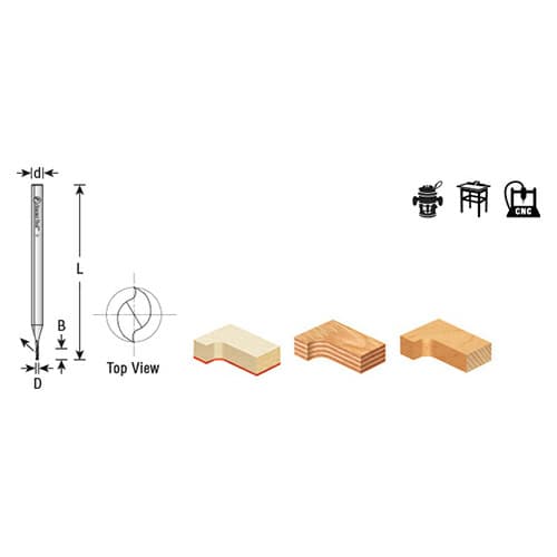 1/64" x 2" Up-Cut Spiral Plunge Bit, 2-Flute, 1/8" Shank