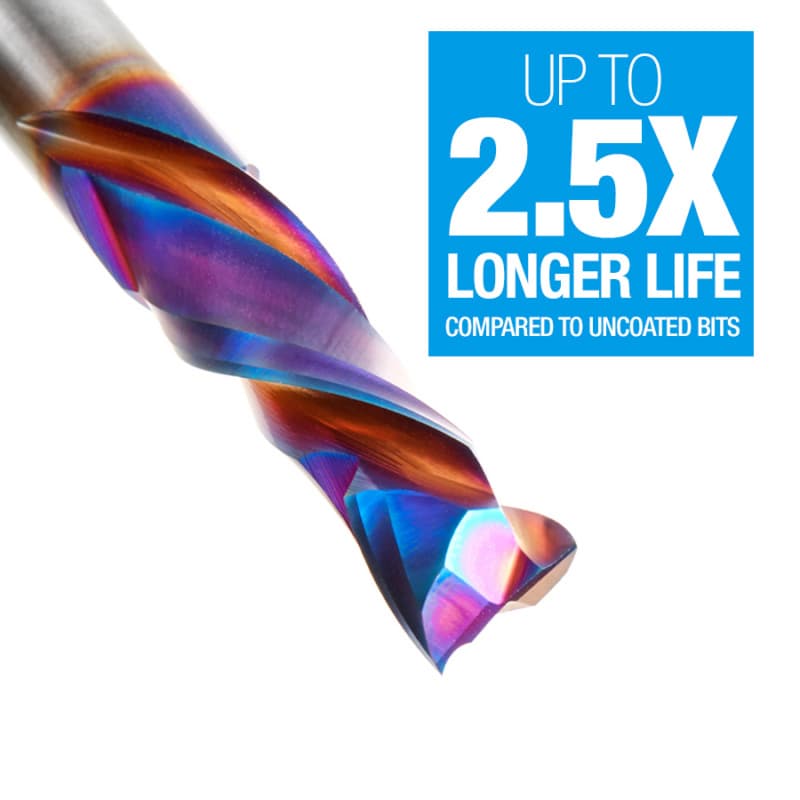 3/8" x 3" Spektra Extreme Tool Life Coated Compression Spiral Bit, 2-Flute, 3/8" Shank, 1-1/4" cutting height