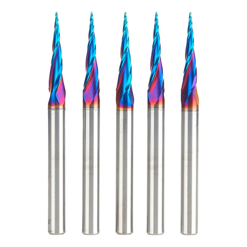 1/32" x 3" CNC 2D/3D Carving Tapered Ball Tip Up-Cut Spektra Spiral Router Bit, 3-Flute, 1/4" Shank (5 Pack)